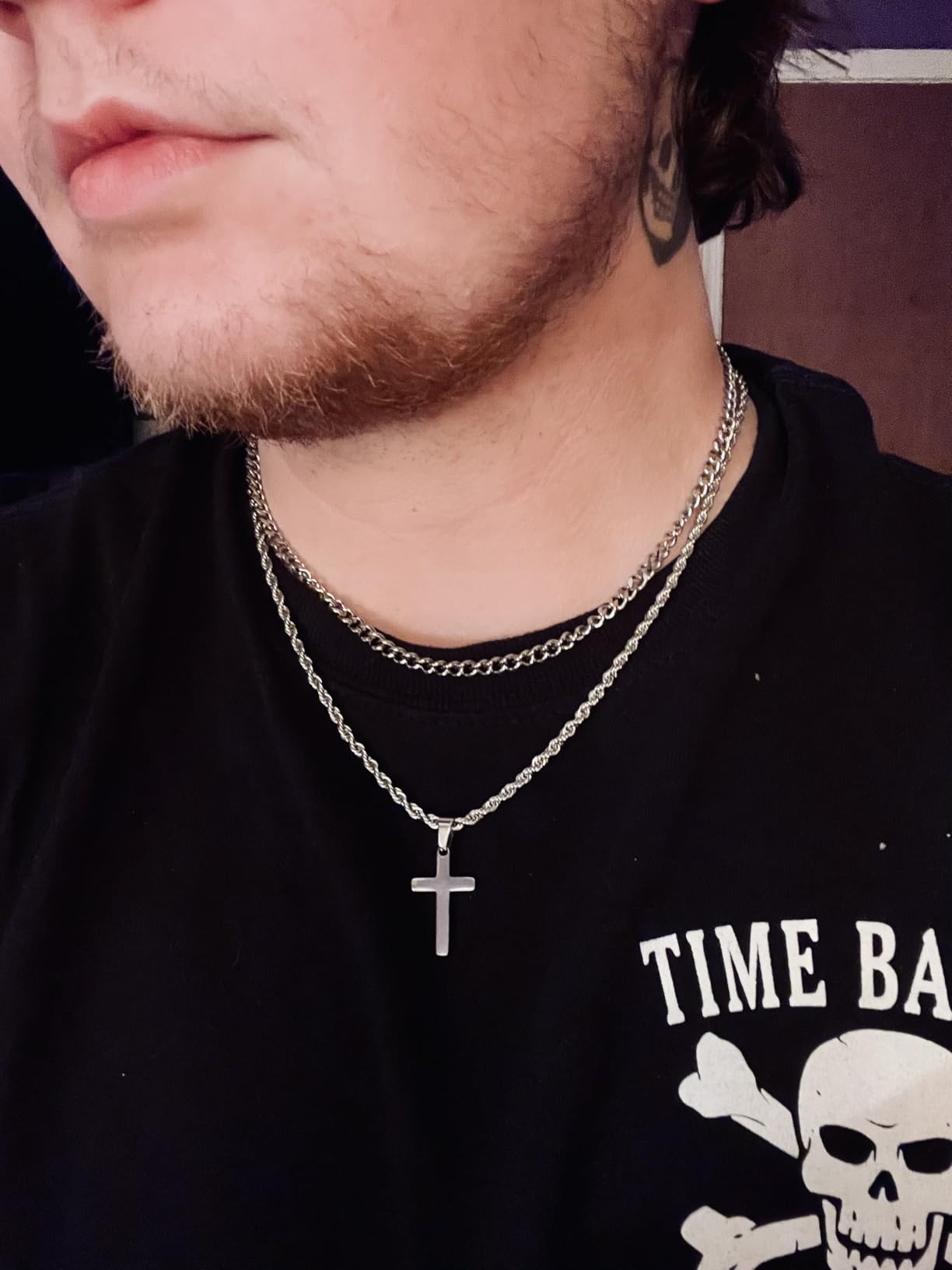 Cross Necklace for Men, Gold Black Silver Mens Cross Necklaces Stainless Steel Cross Pendant Necklace Simple Jewelry Gifts Cross Chain Necklaces for Men customer photo 1