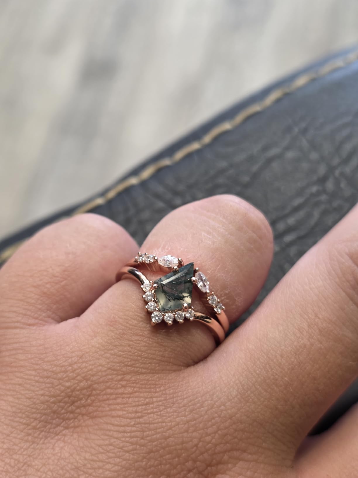 Natural Moss Agate Gemstone Genuine 925 Sterling Silver Ring for Women Kite Cut Women's Ring Set for Engagement Silver 925 Jewelry customer photo 1