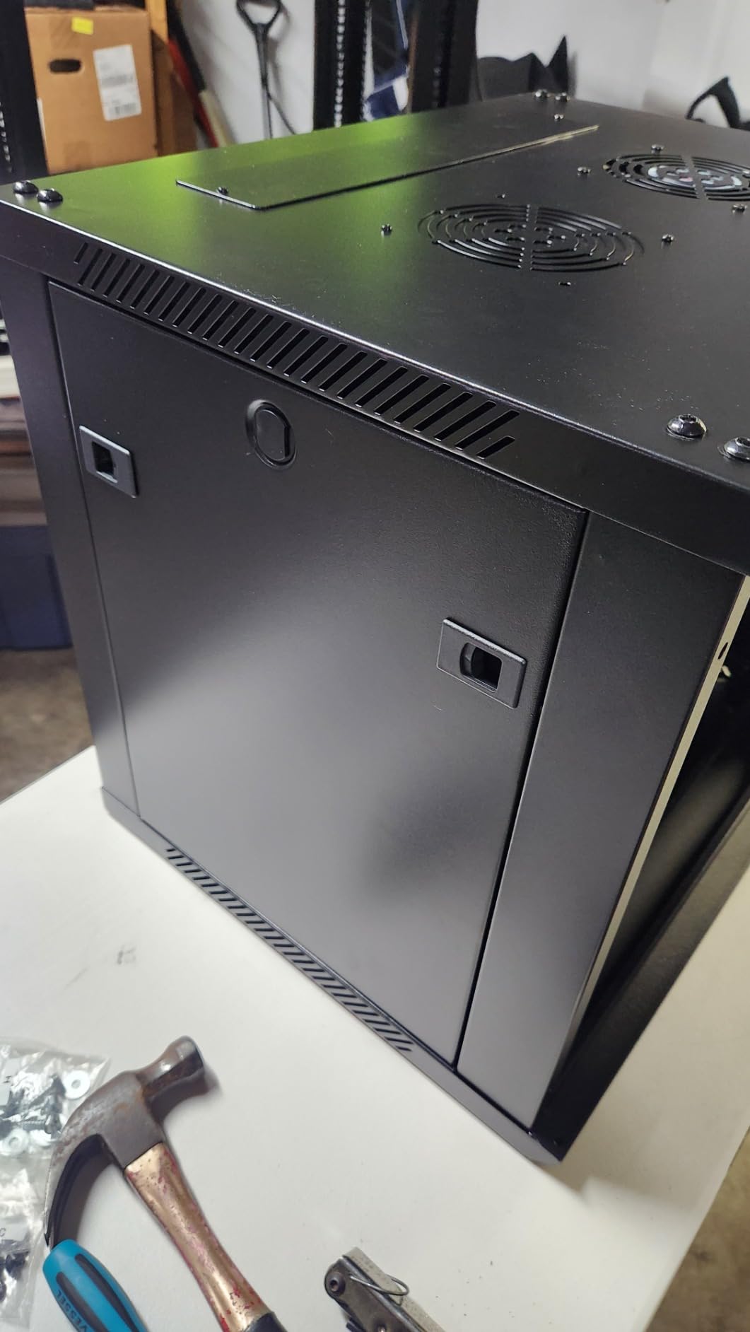 RackPath 12U Wall Mount Server Cabinet Network Rack Enclosure, Quiet Cooling Fan, Perforated Door, Black customer photo 1
