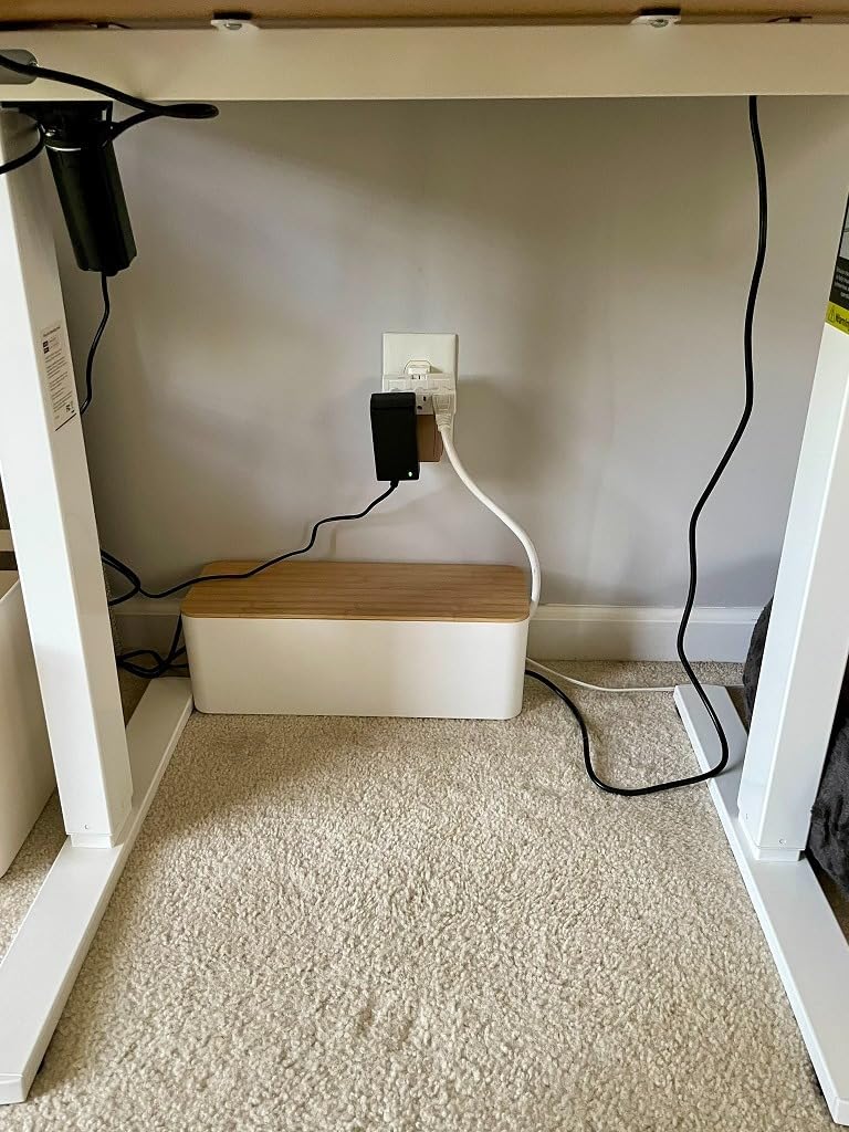 Tuwechen Cable Management Box, Wooden Style Large Cord Organizer Box | Wires & Power Strips Cord Hider, Desk Computer Cable Organizer, 16