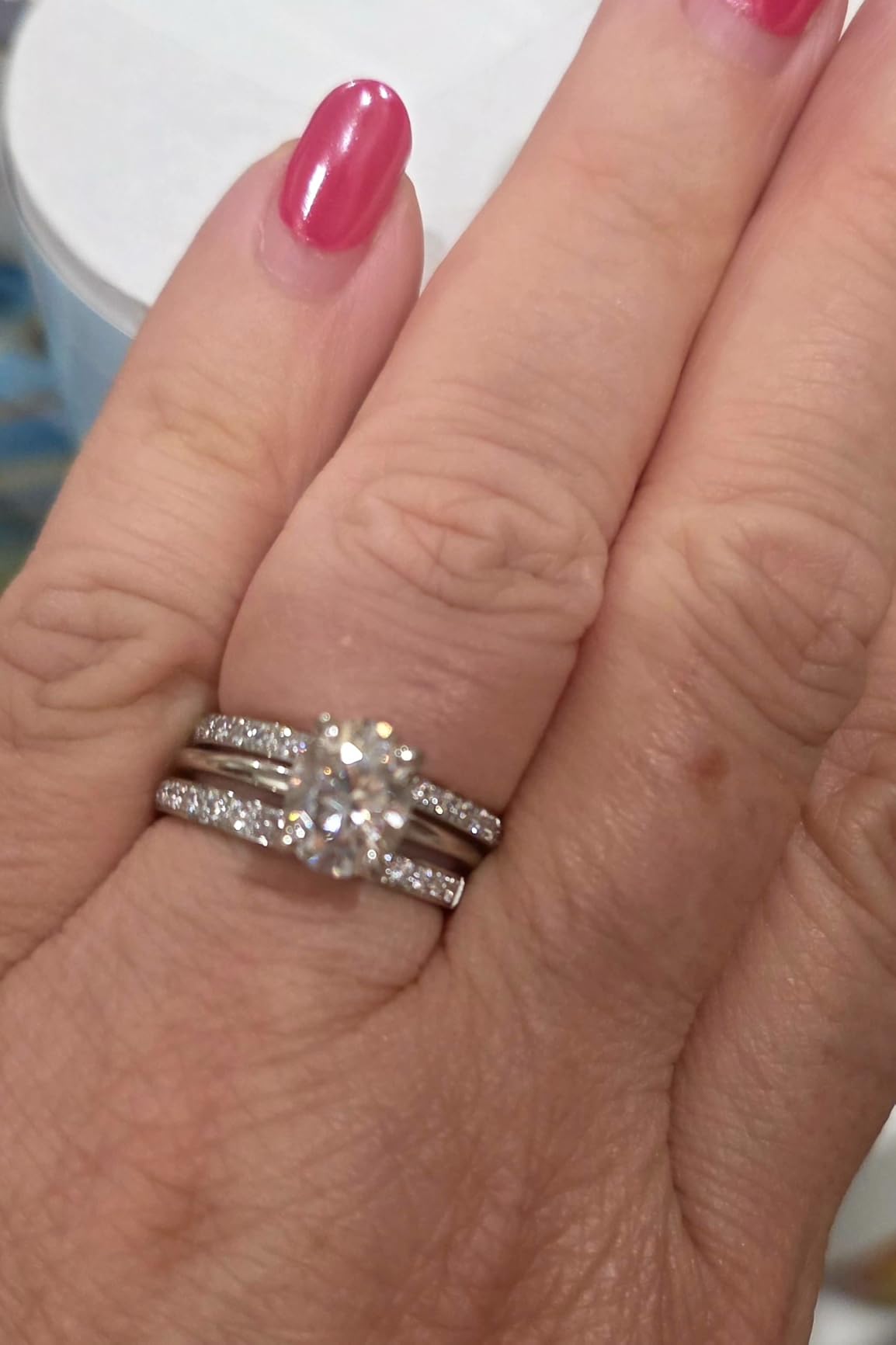 Ladylike S925 Oval Moissanite Engagement Ring for Women with Hidden Halo customer photo 2