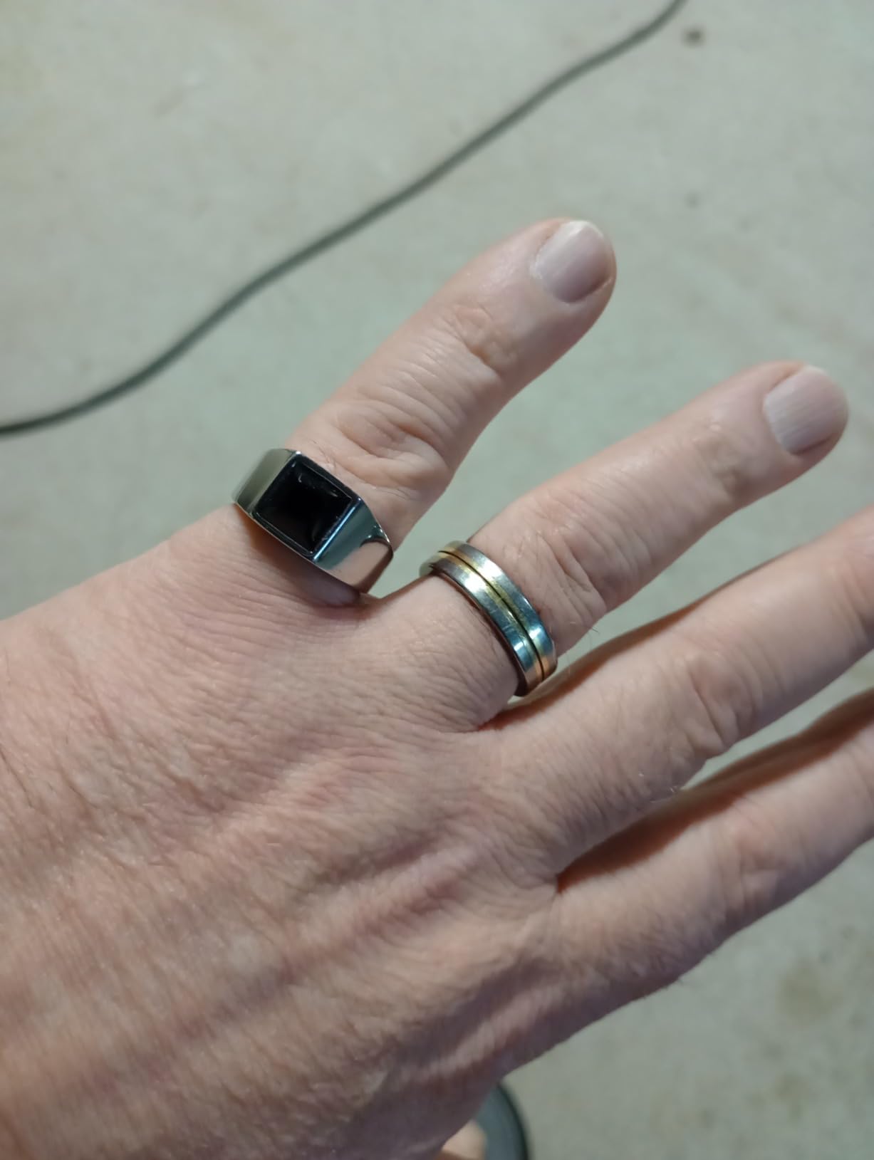 Bestyle Stainless Steel Men Signet Ring-Black/Blue Gemstone Band Ring-Classic Simple Thick Men Ring Size 7-14 customer photo 2