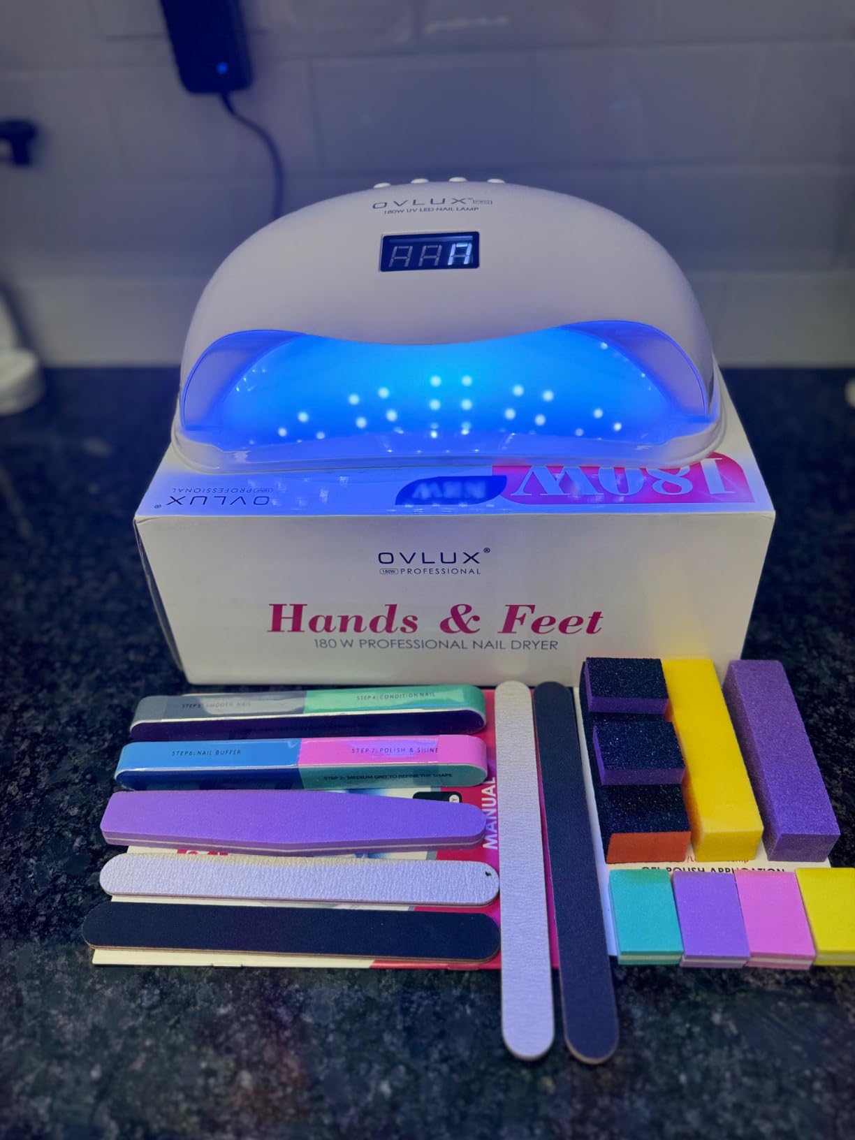 OVLUX 180W UV LED Nail Lamp - Professional Fast Nail Dryer for Gel Polish with 57 LEDs, Auto Sensor, LCD Display, 4 Timer Settings, Cures Fingernails & Toenails, for All Gel Types - Color Tiffany customer photo 1