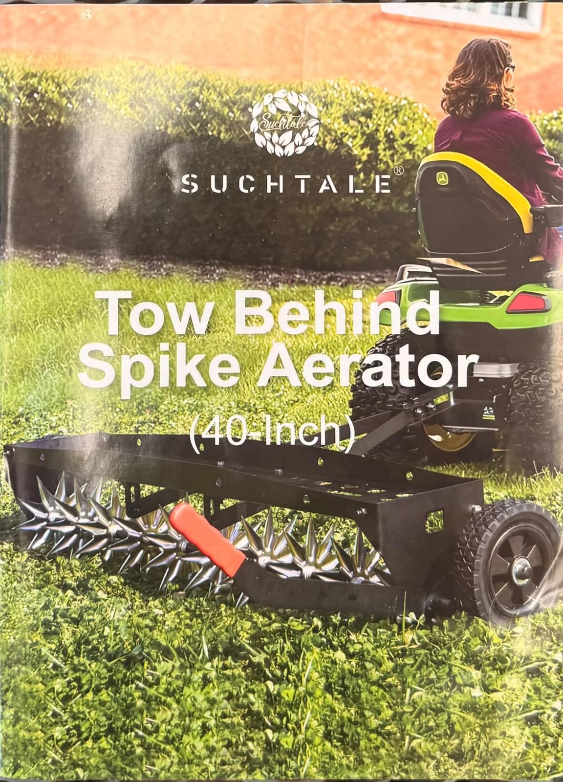 Suchtale 40-Inch Tow Behind Spike Aerator with Galvanized Steel Tines, Durable Lawn Aerator Soil Penetrator Spikes Tractor with Extra-Wide Tow Bar for Lawn and Farm, Black customer photo 1