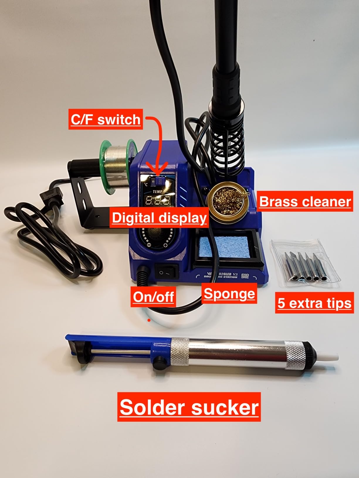 WEP 926LED V3 Soldering Station 130W MAX Soldering Iron Kit with Solder Wire, 5 Soldering Tips, Tweezers, Solder Sucker, Tip Cleaner, Temperature Control, Sleep Mode, C-F Conversion customer photo 1