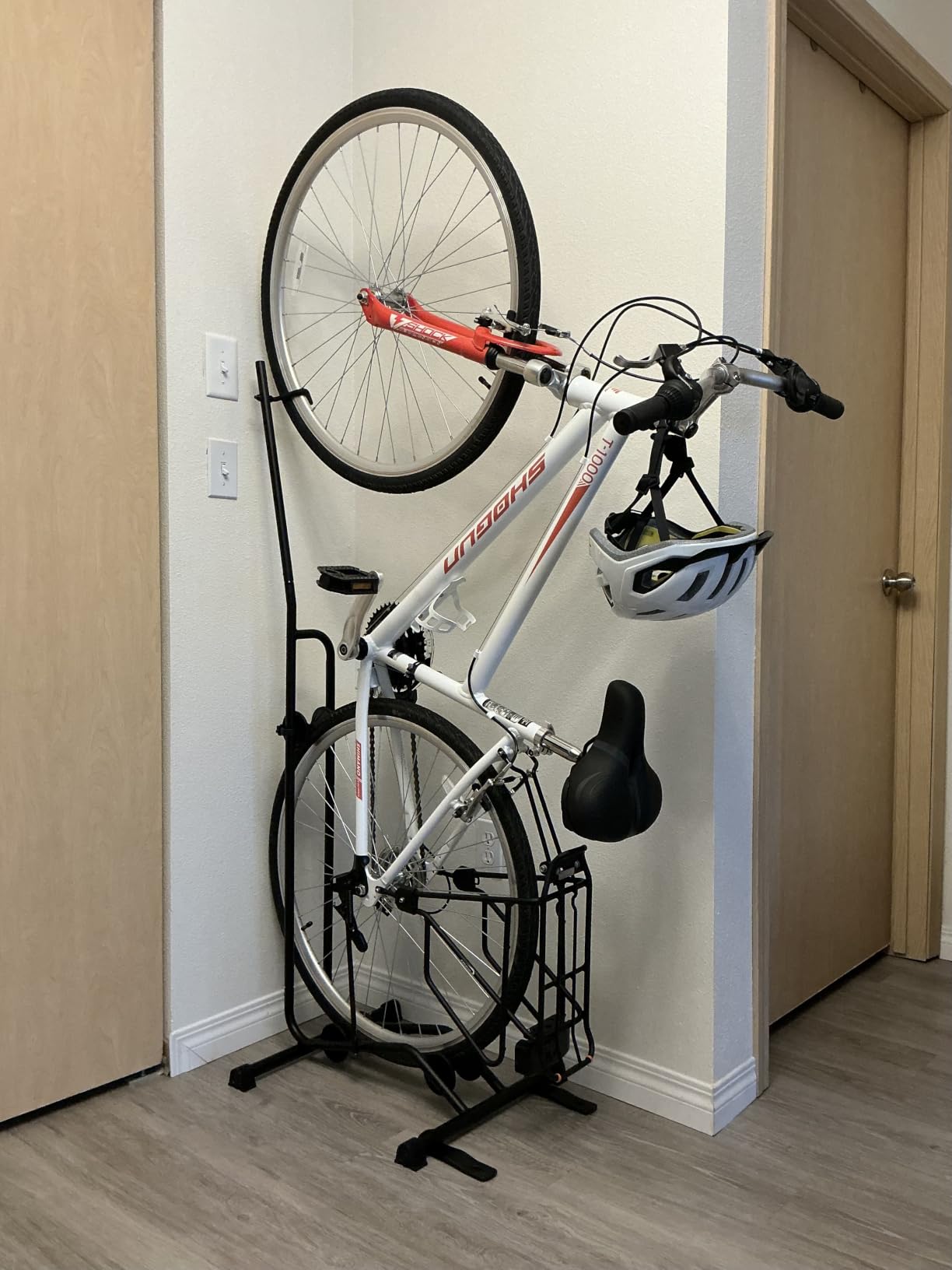 CyclingDeal Upright Bike Stand Floor - Vertical & Horizontal Bicycle Stand Bicycle Storage - Safe & Secure Bike Storage Rack - for Wheels Sizes up to 29