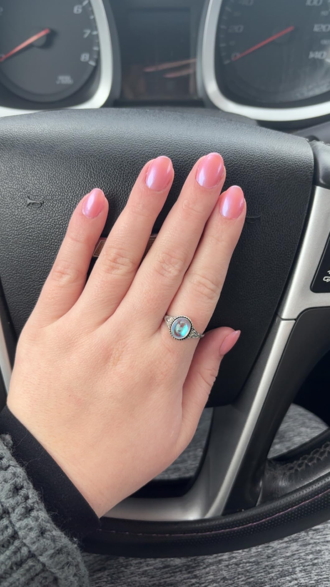 Florideco Sterling Silver Moonstone Mood Ring - Vintage Handmade Victorian Oval Solitaire - 18K White Gold Plated Color Change Ring for Women customer photo 1
