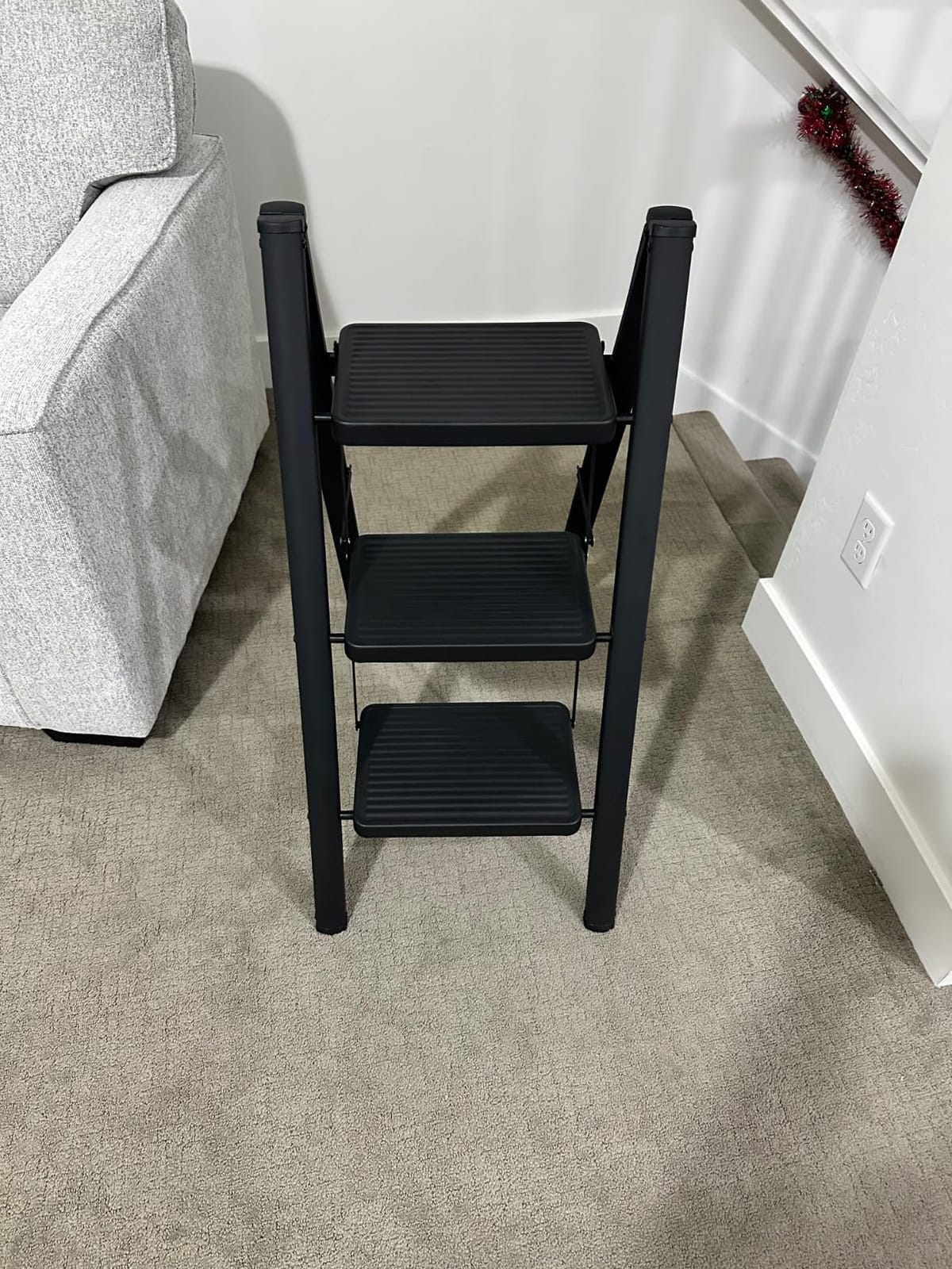 Double Elite Folding 3 Step Ladder, Sturdy Small Step Stool for Adults, Safer Full Steel Multi-use Kitchen Ladder for Home, Closet Step Stool Ladder with Wide Pedals, Black, 3-Step customer photo 1