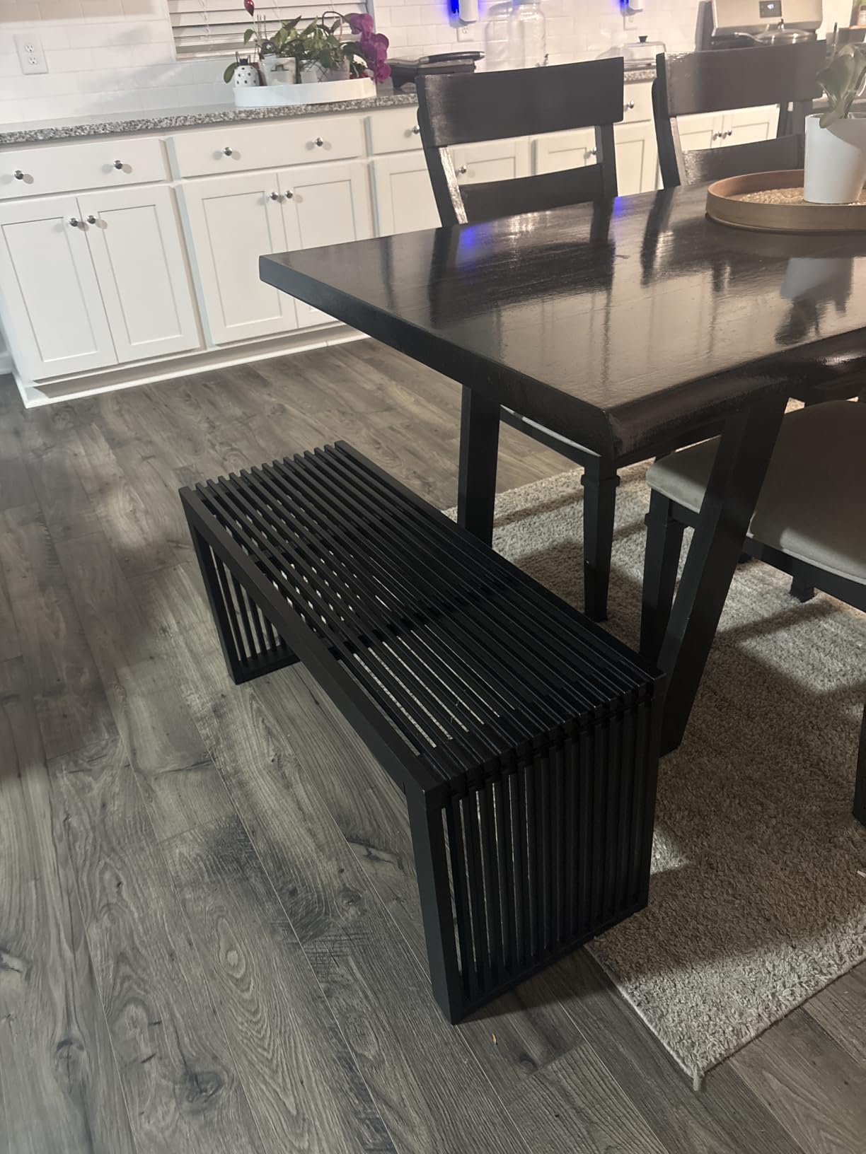 APRTAT Bamboo Dining Bench 17 Inch Indoor Wooden Shoe Benches for Entryway (Black, 35.4 Inch, Pattern A) customer photo 1