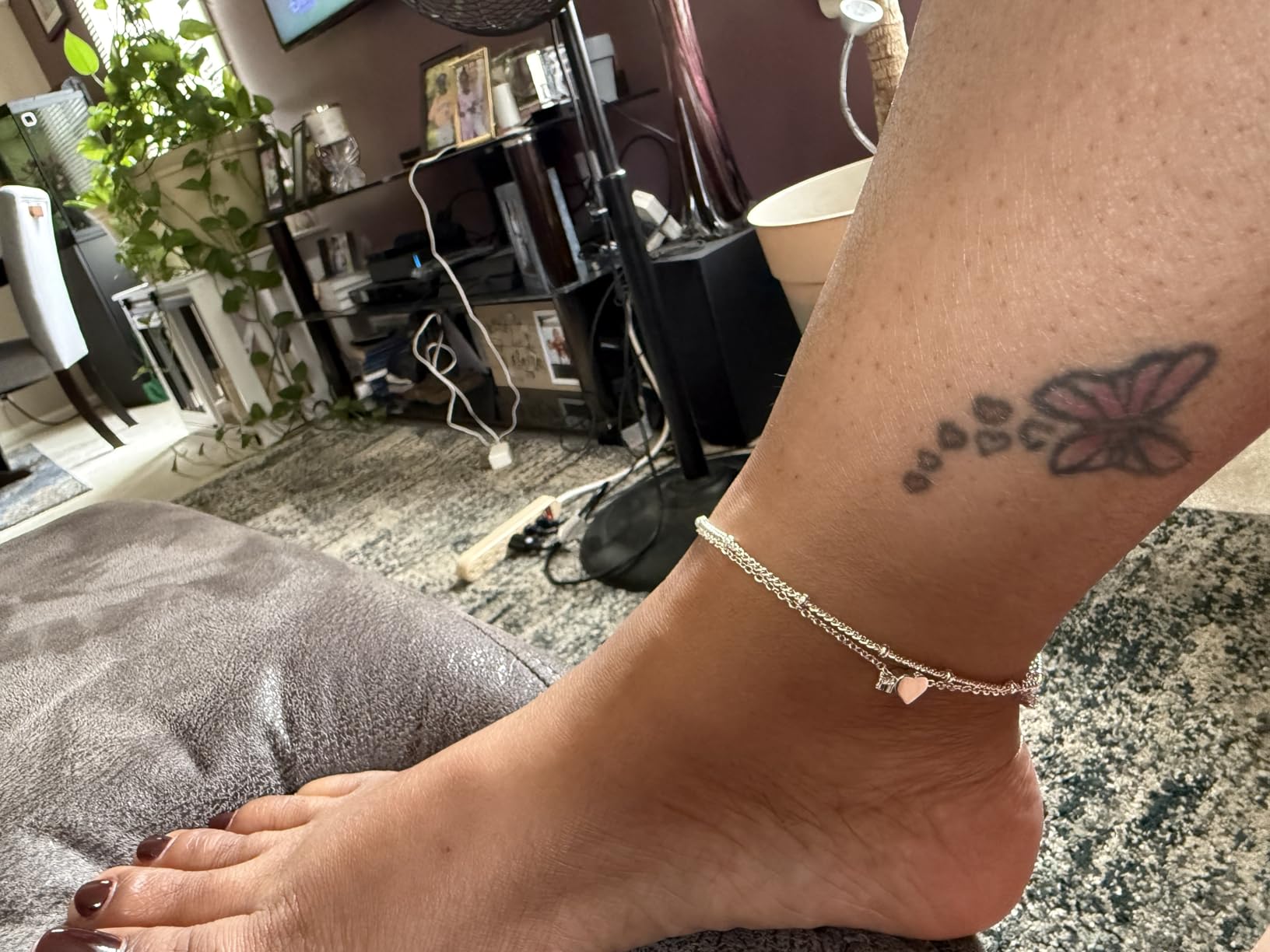 Gold/Sterling Silver Anklet Bracelets for Women Waterproof, Non Tarnish 925 Sterling Silver Plated Heart Evileye Butterfly Charm, Dainty Summer Beach Anklets for Women, Beach Vacation Bikini Outfits for Her Mom customer photo 1