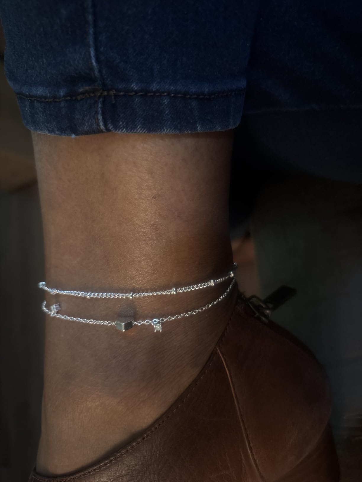 Gold/Sterling Silver Anklet Bracelets for Women Waterproof, Non Tarnish 925 Sterling Silver Plated Heart Evileye Butterfly Charm, Dainty Summer Beach Anklets for Women, Beach Vacation Bikini Outfits for Her Mom customer photo 2