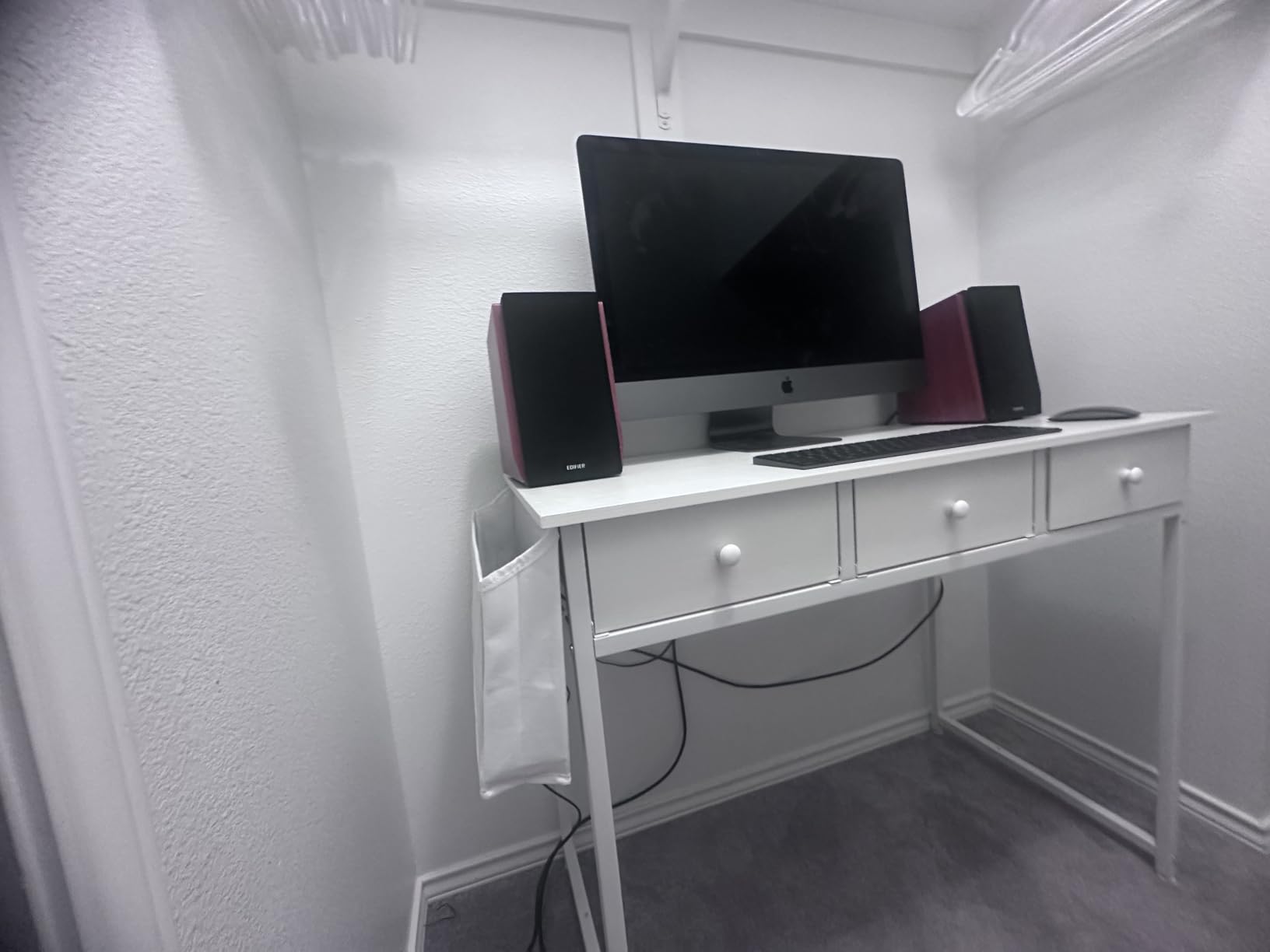 Lufeiya Small White Kids Desk with Drawers for Bedroom, 32 Inch Home Office Desks with Fabric Storage Drawer and Bag, Study Writing Vanity Table for Small Spaces, White customer photo 2