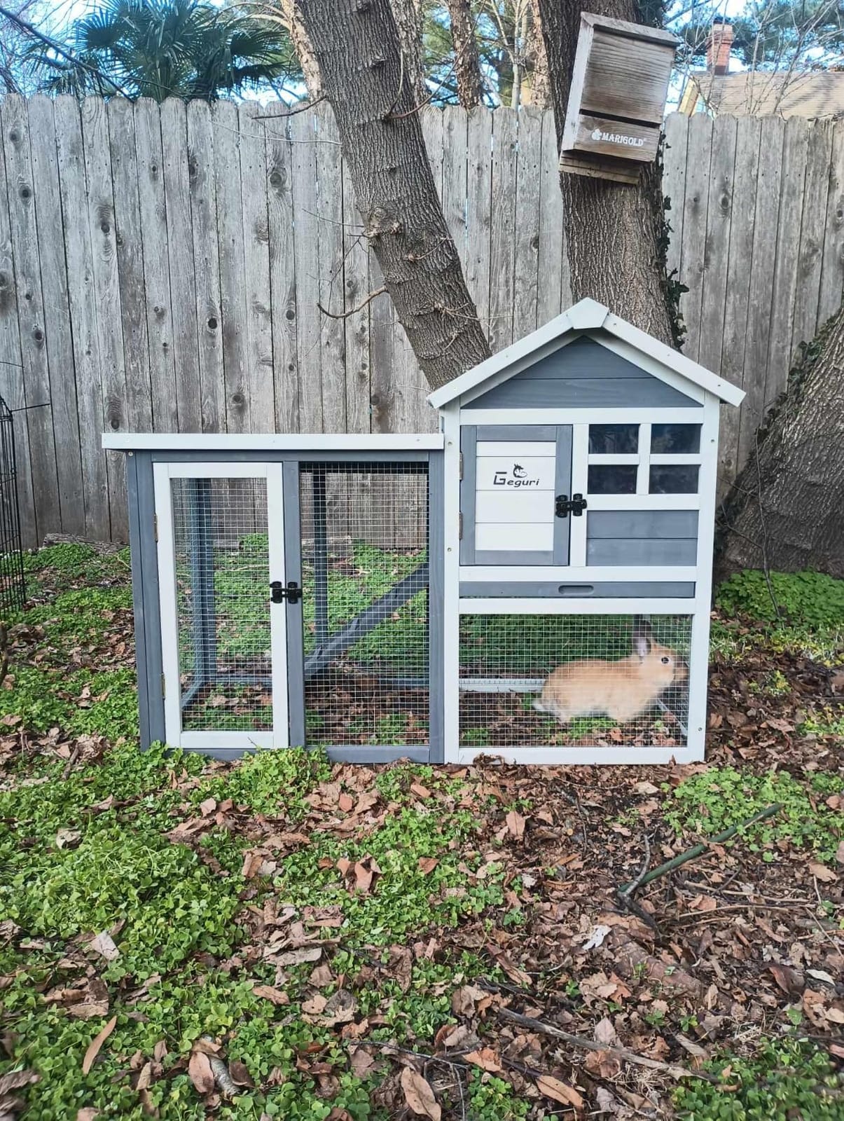 GEGURI Wooden Rabbit Hutch, Indoor Outdoor Chicken Coop Bunny Cage with Waterproof Roof customer photo 1