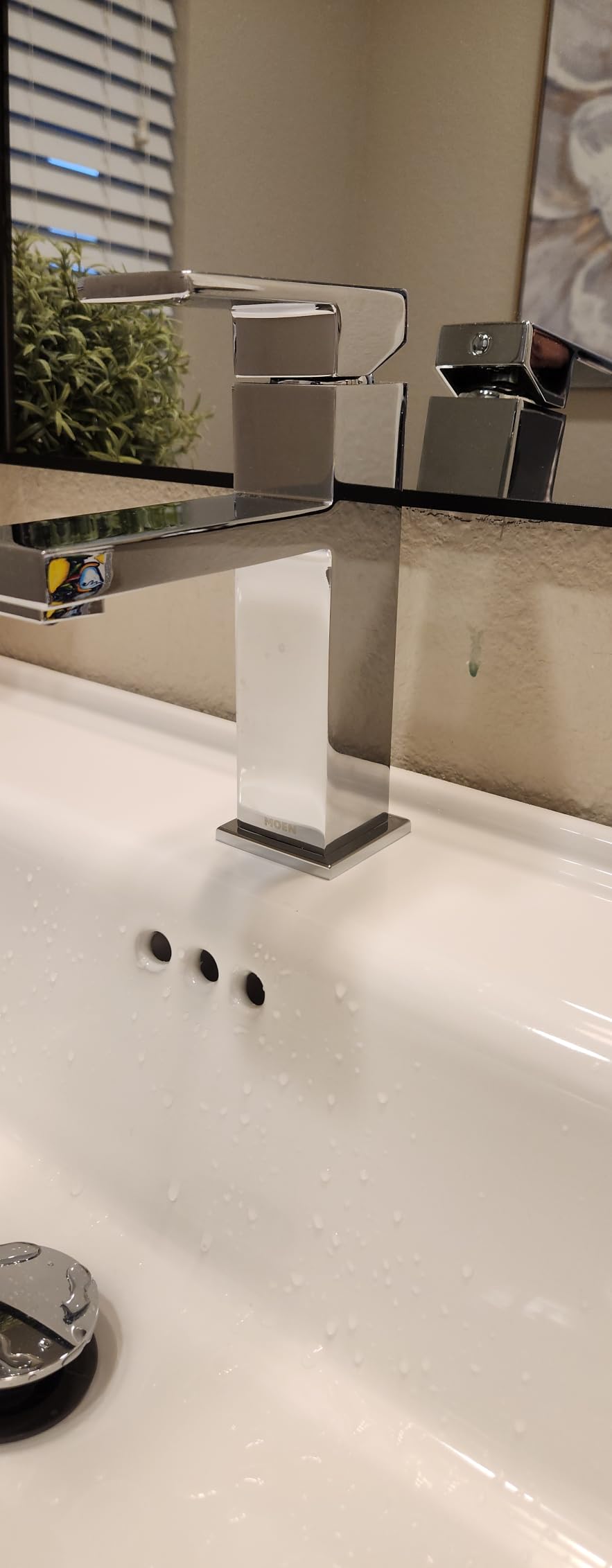 Moen Revyl Chrome One-Handle Single Hole Modern Bathroom Sink Faucet with Optional Deckplate and Spring Loaded Drain Assembly, 84771 customer photo 2