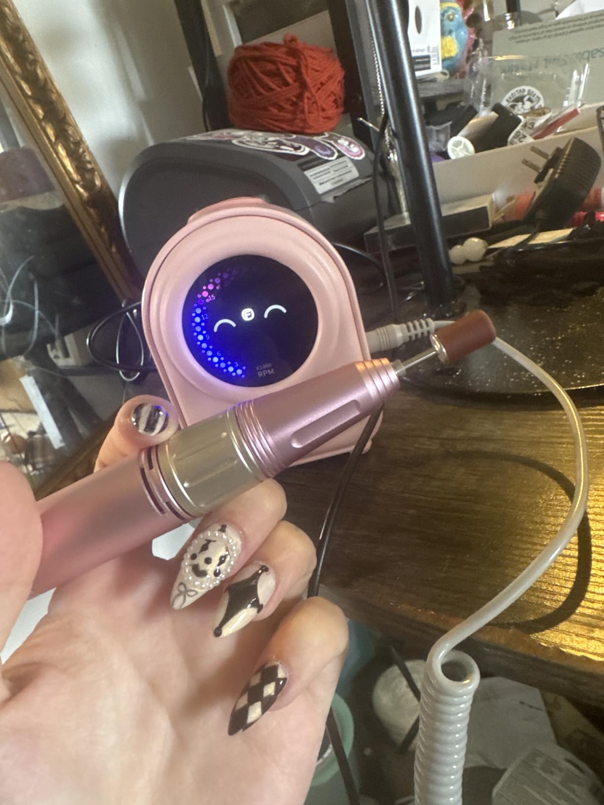 Makartt Professional Nail Drill for Nail Techs: 35000RPM E-File, Black | 60W Coreless Motor, Stepless Speed, 2-in-1 Desktop & Portable, 14H Battery, F&R, Quiet, Fast Acrylic Removal, Salon Home Use customer photo 1