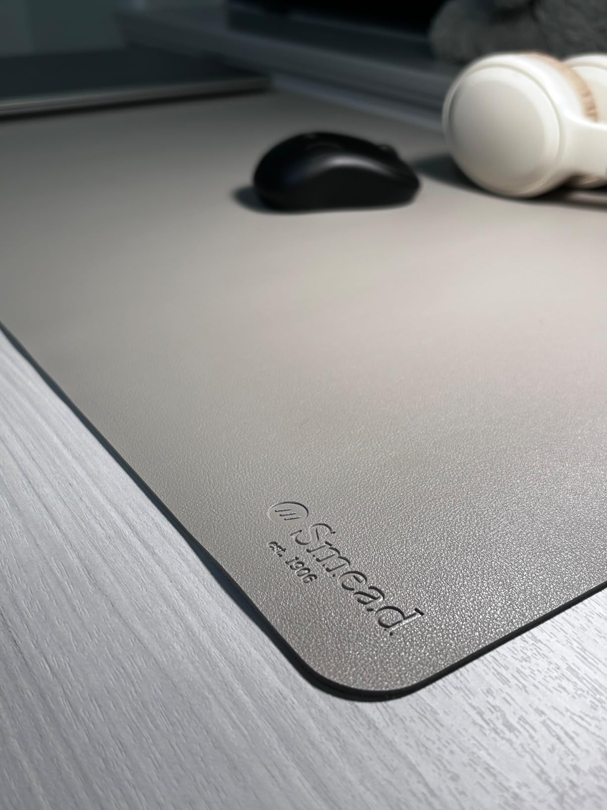 Smead Vegan Leather Desk Pad Mat, Office Desk Mat, Large, Charcoal Gray | Waterproof desk pad protector, writing mat and desk blotter. Non-slip suede grips under a keyboard, mouse and monitor. customer photo 1
