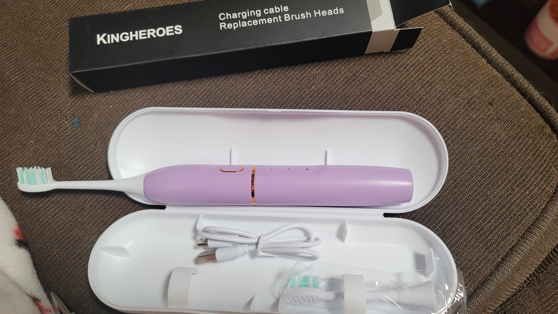 kingheroes Electric Toothbrush Set, Comes with 8 Brush Heads & Travel Case,4 Modes with 2 Minutes Built in Smart Timer, One Charge for 60 Days, 42000 VPM Motor (Purple) customer photo 2