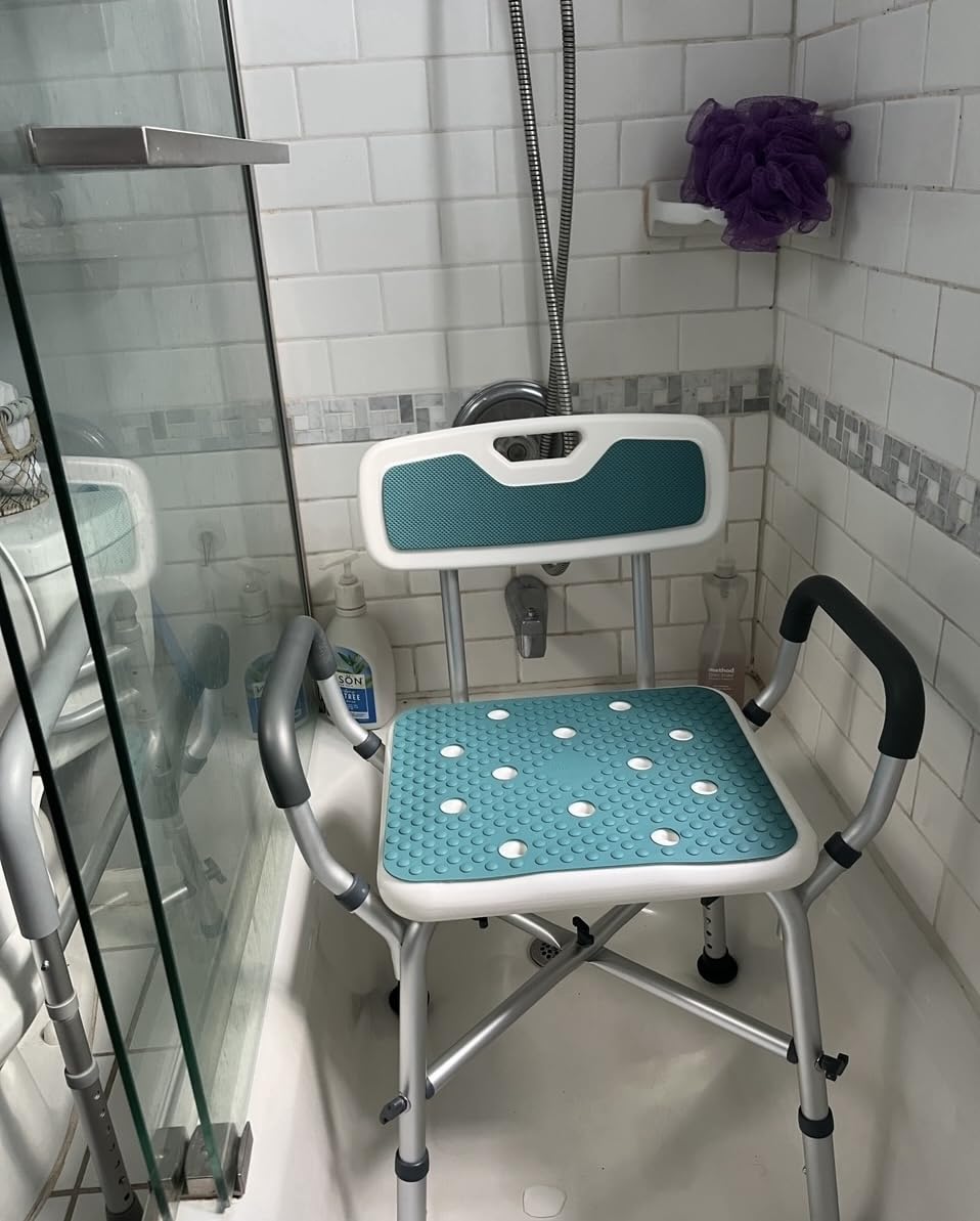 PELEGON Shower Chair for Elderly and Disabled (450lb) with Padded Armrests and Back, Adjustable Height Shower Seat, Heavy Duty Shower Chairs for Inside Shower, Handicap - Blue customer photo 2