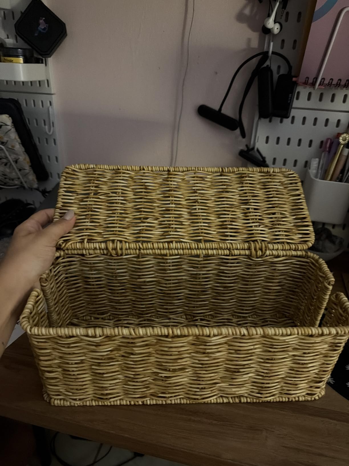 Cable Management Box, Handmade Rattan Cord Organizer for Power Strip | Open Slots Cord Hider for Power Strip, Router & USB Hub, Registered U.S. Design Patent customer photo 2