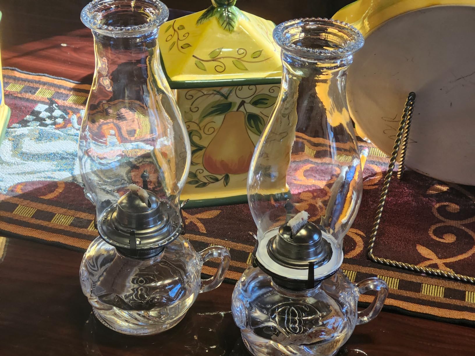 2 Pack Rustic Large Oil Lamp with Handle Vintage Glass Kerosene Lamp Antique Oil Lamps for Indoor Use Emergency Lighting Hurricane Lamp Black Chamber Oil Lantern 12.6