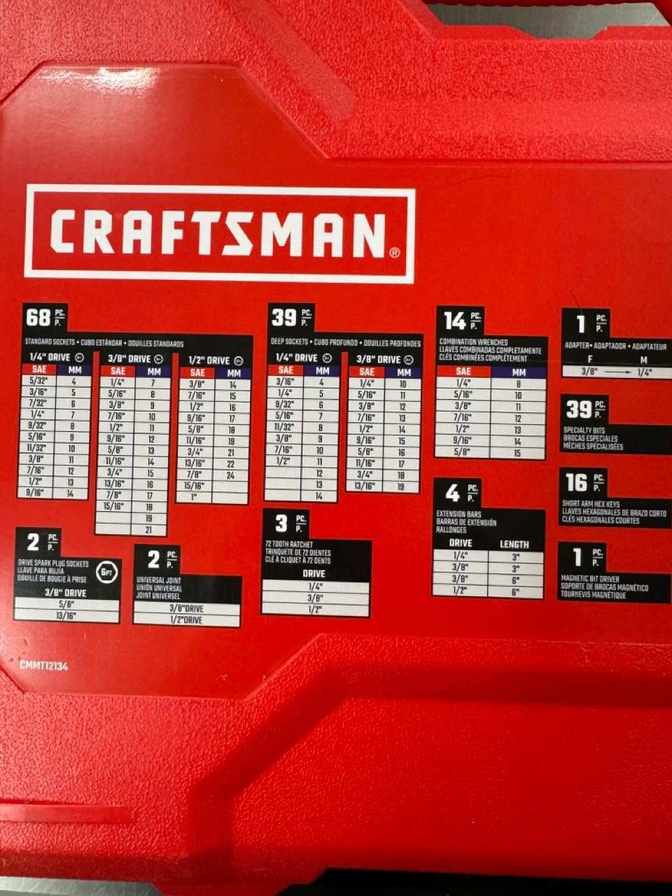 CRAFTSMAN 189 Piece Mechanics Tool Set, 1/4, 3/8 and 1/2 Inch Drive Socket Wrench Set with Thinner Ratchet, Steel 6 and 12-Point Sockets, Wrenches, Hex Keys and Specialty Bits, 90-Tooth (CMMT12134) customer photo 1