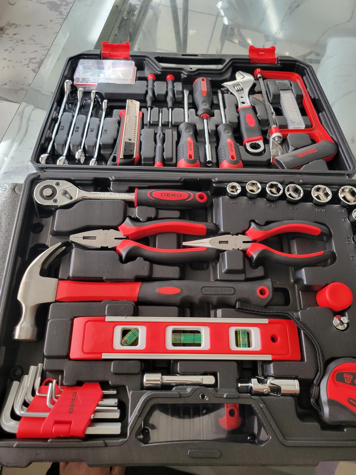 Pink Tool Kit Box Drill Set:DEKOPRO Home Mechanic Toolbox with 12V Power Cordless Drill Hand Repair Tools Sets Combo Kits Storage Organizer Drawer Case for Men & Women customer photo 2