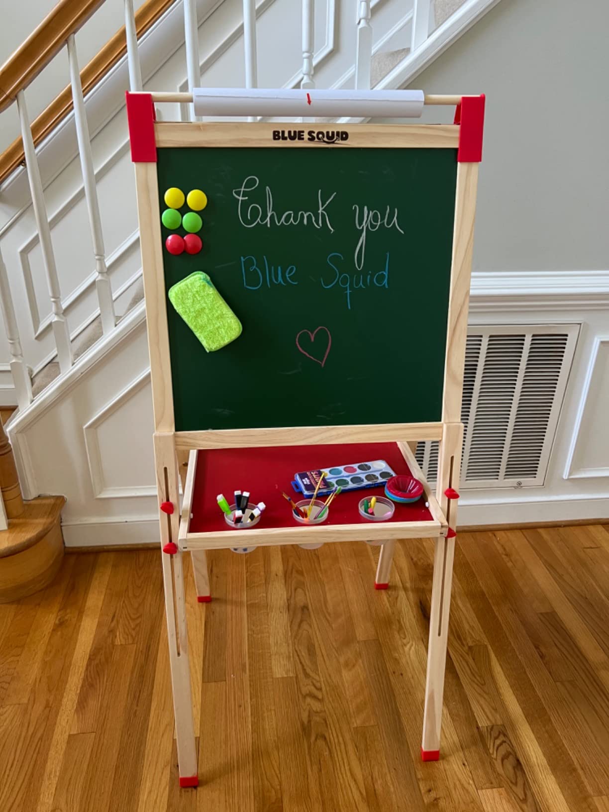 Blue Squid Art Easel for Kids with Paper Roll x 3, Includes 100+ Accessories, Double Sided Adjustable Wooden Painting Easel with Magnetic Chalk Board, White Board for Toddlers Ages 3,4,5,6,7,8,9,10,12 customer photo 1