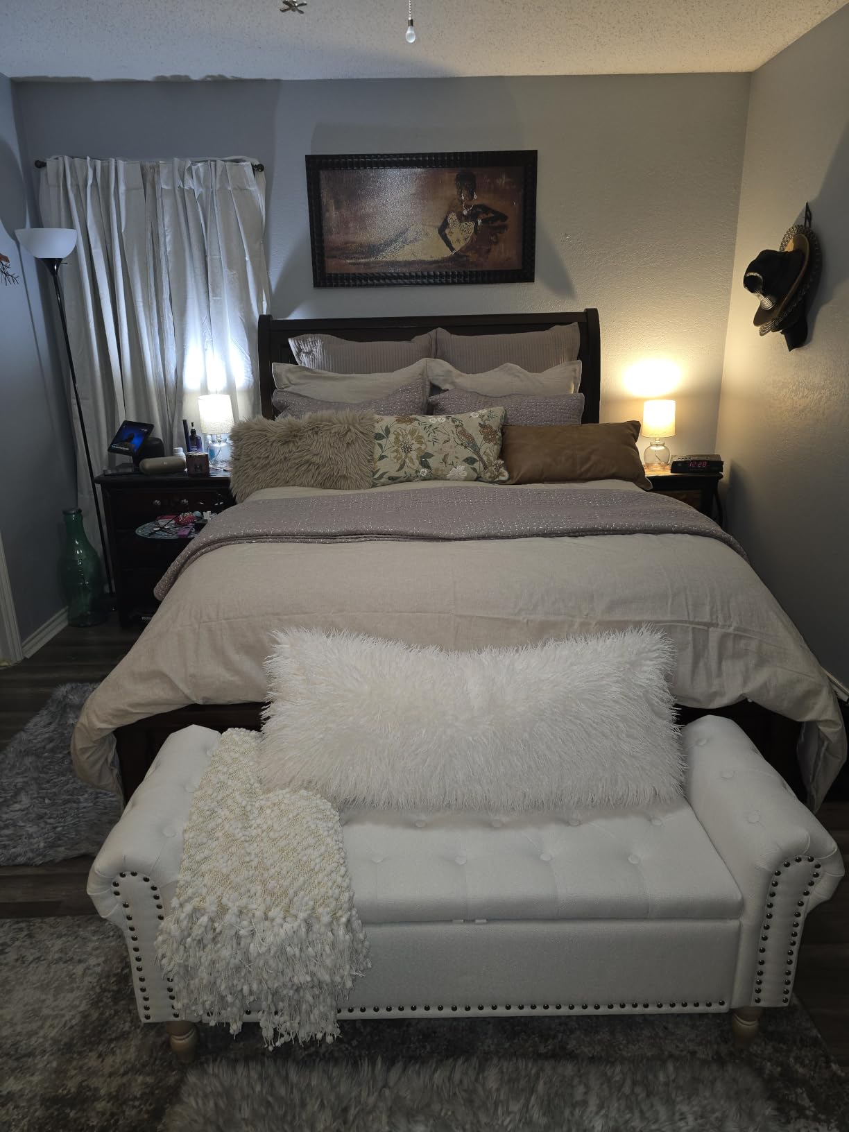 Furniliving 51” Storage Benches, End of Bed Bench with Button-Tufted Large Upholstered Storage Ottoman Linen Window Bench with Storage Shoe Cabinet Bench, for Bedroom, Entryway, Closet, Beige customer photo 1