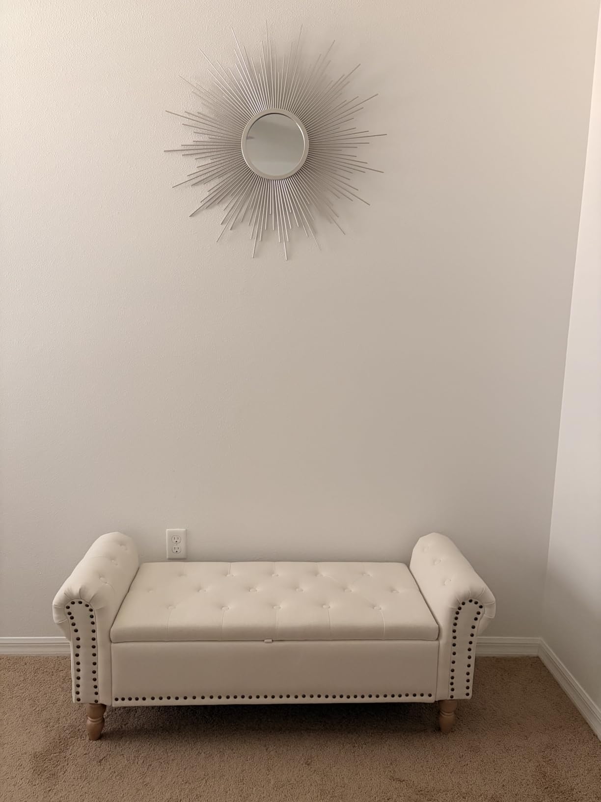 Furniliving 51” Storage Benches, End of Bed Bench with Button-Tufted Large Upholstered Storage Ottoman Linen Window Bench with Storage Shoe Cabinet Bench, for Bedroom, Entryway, Closet, Beige customer photo 2