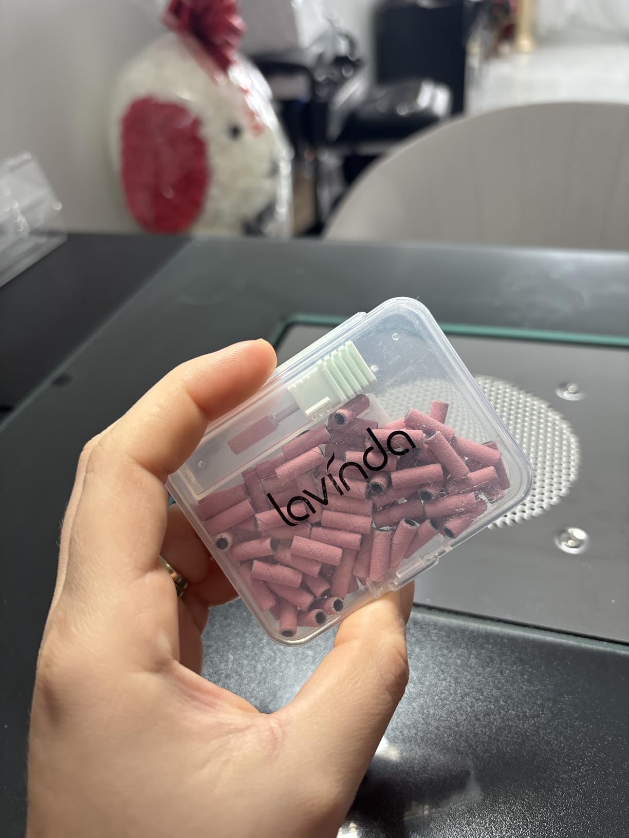Lavinda Small Sanding Bands Nail Drill Bit, 80 Piece Extra Fine Sanding Bands for Nail Drill with 3.1mm Mandrel Bit for Acrylic Nails Gel Removing Shaping Polishing Nail Salon Use (240 Grit, Pink) customer photo 2