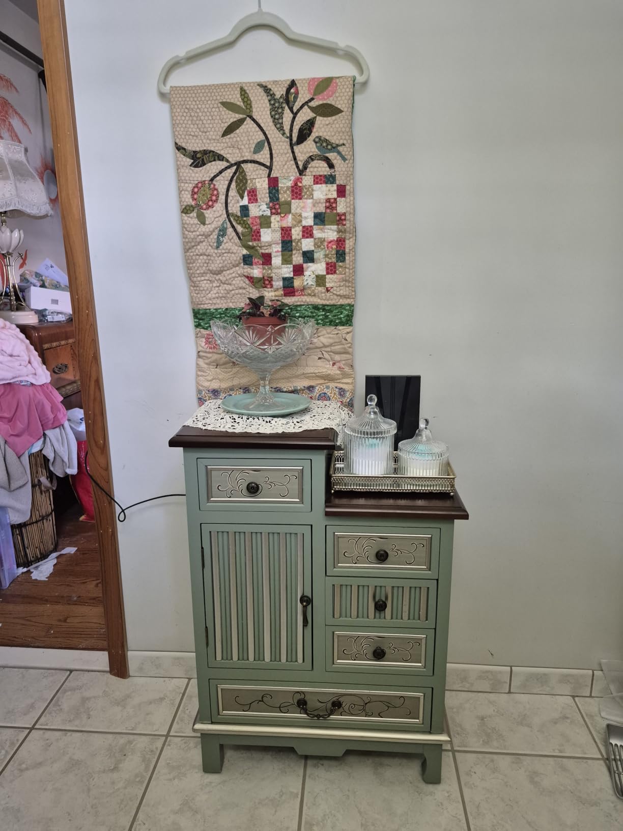 Ahokua Vintage Accent Chest with 5-Drawers and Door Carved Wood Storage Cabinet Modern Dresser for Living Room, Entryway, Hallway, Sage Green customer photo 2