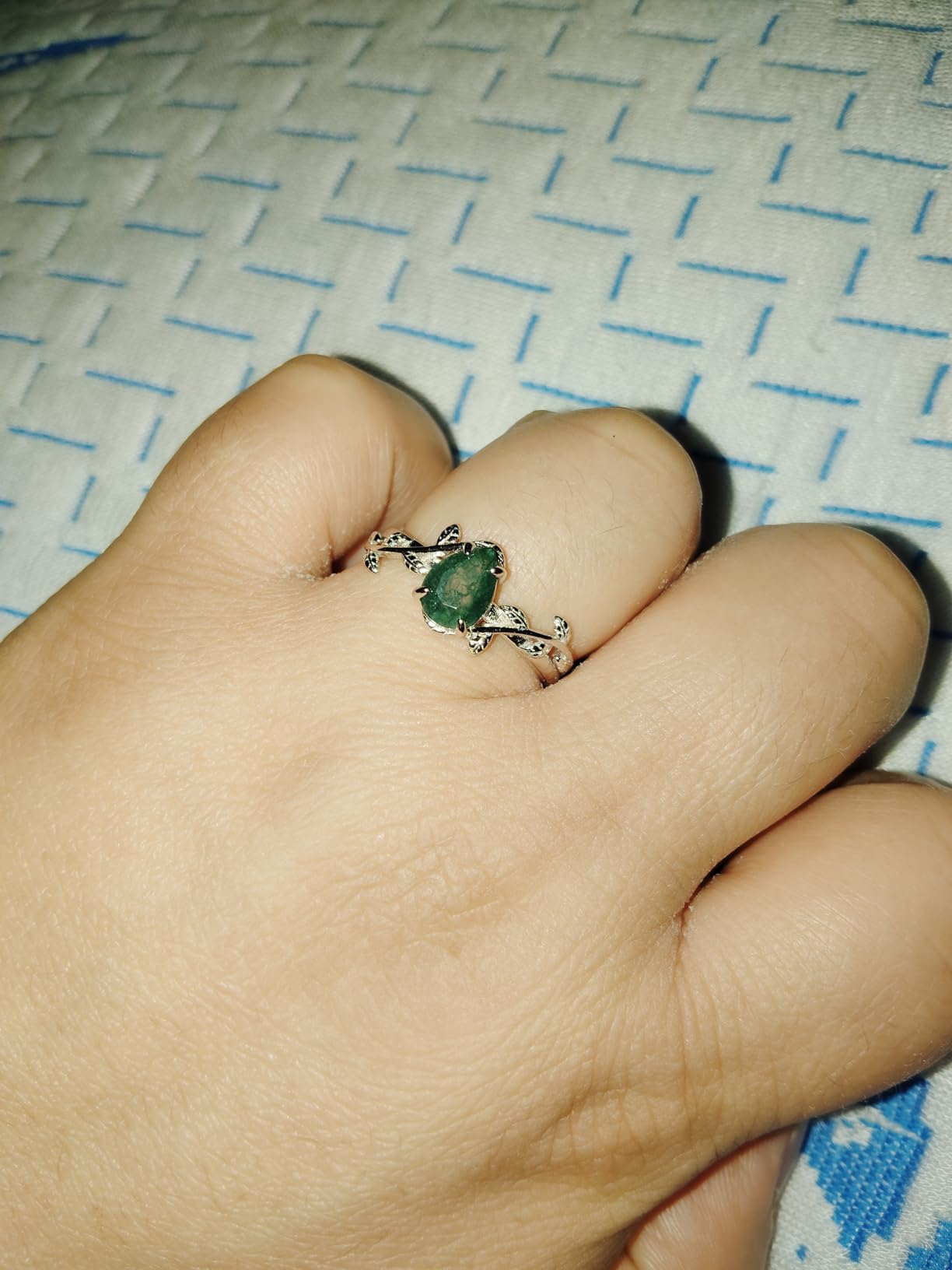 Wasee Natural Moss Agate Ring 925 Sterling Silver Opal Birthstone Ring 925 Sterling Silver Leaf Promise Ring for Her Birthday Anniversary Jewelry for Women customer photo 1
