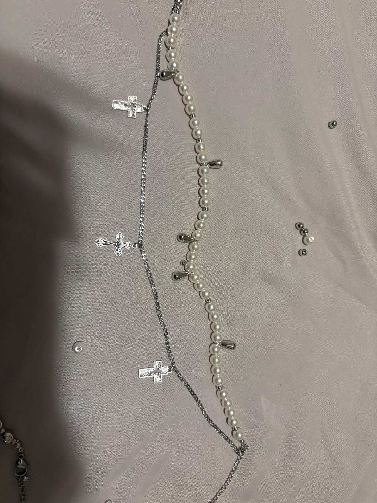 Layered Pearl Necklace Gothic Cross Pearl Stacked Necklace for Women customer photo 1