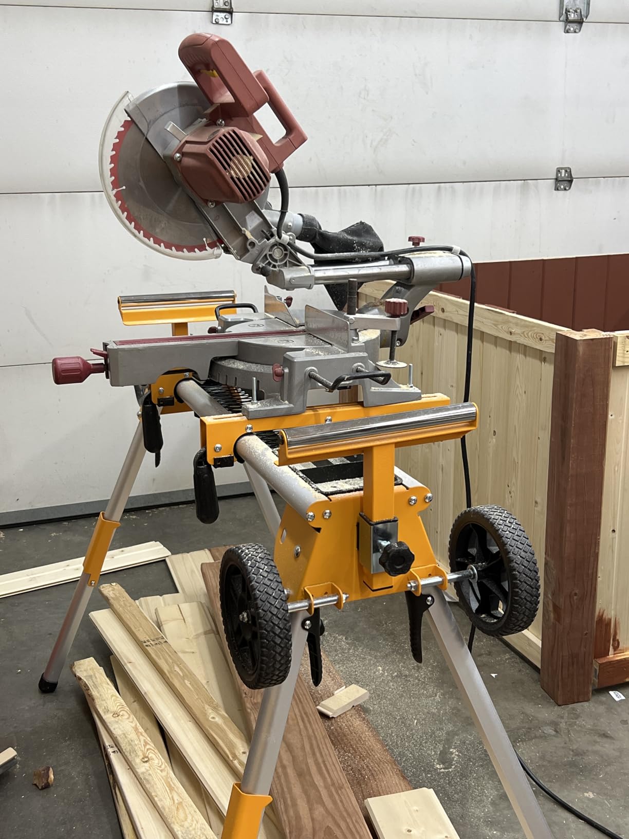 WORKESS Portable Miter Saw Stand with 6.75 in Wheels 330 lbs Load Capacity Heavy Duty Universal Mitre Saw Stand Tool Storage Trays WK-MS080 customer photo 1