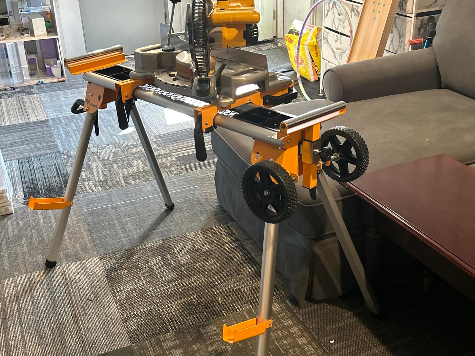 WORKESS Portable Miter Saw Stand with 6.75 in Wheels 330 lbs Load Capacity Heavy Duty Universal Mitre Saw Stand Tool Storage Trays WK-MS080 customer photo 2