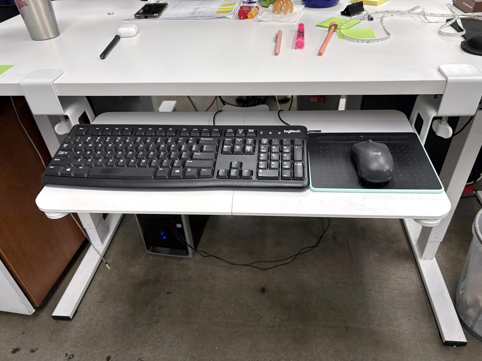 BONTEC Under Desk Keyboard Tray, Pull-Out Keyboard & Mouse Platform | C-Clamp Mount, Space-Saving Ergonomic Slide-Out Drawer, 31.3 in Including Clamps, 25.6 x 11.8 in Tray, Black customer photo 2
