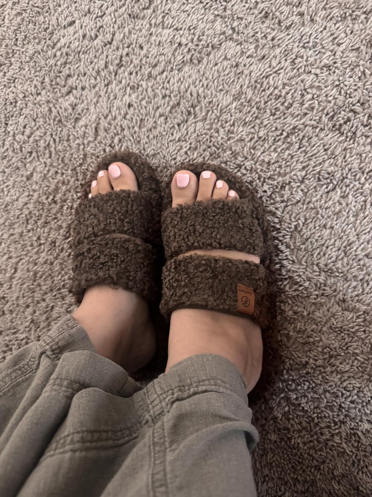 EverFoams Women's Fuzzy Open-toe Slippers Memory Foam Indoor House Shoes customer photo 1