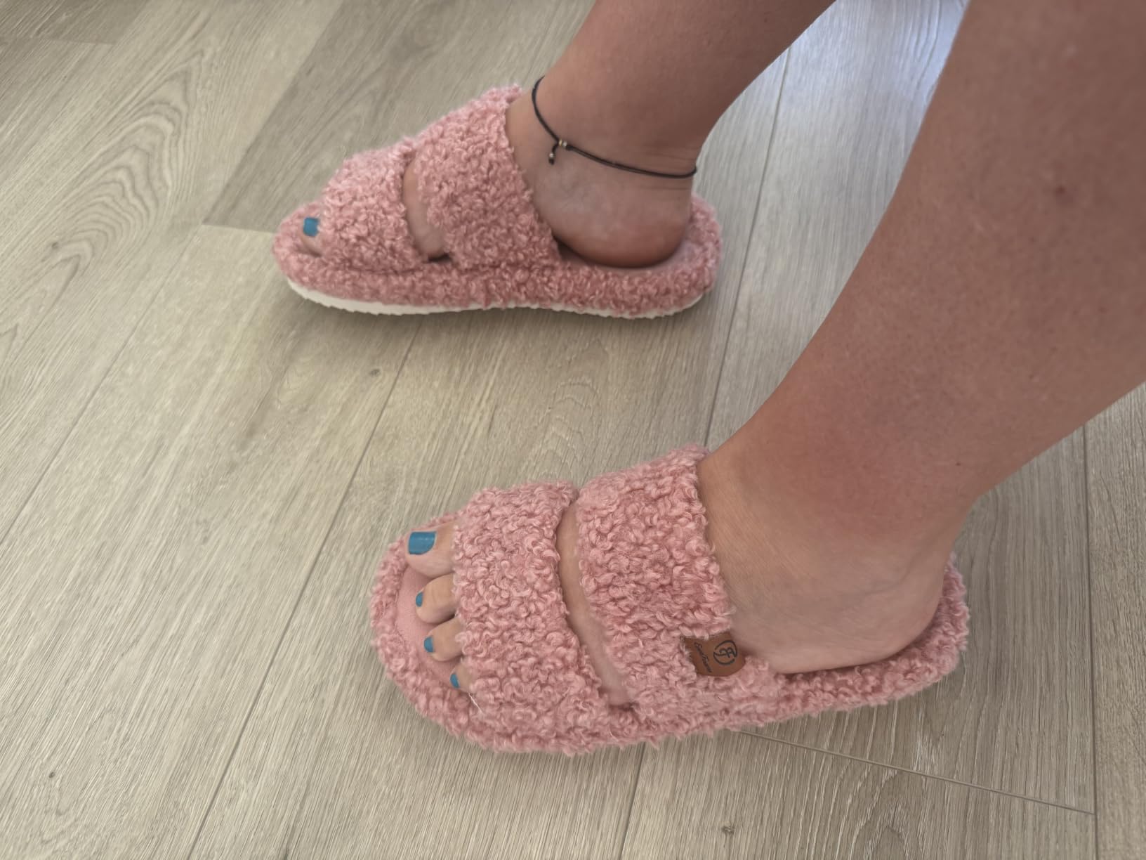 EverFoams Women's Fuzzy Open-toe Slippers Memory Foam Indoor House Shoes customer photo 2