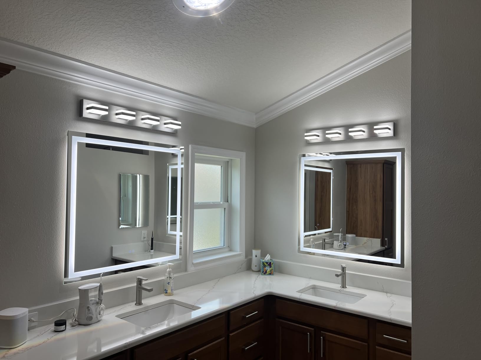 TETOTE LED Bathroom Mirror 24 x 30 Inch Lighted Bathroom Vanity Mirror with Lights, Brighter Frontlit and Backlit Light up Anti Fog Mirror, 3-Color Dimmable, Shatterproof Tempered Glass, Waterproof customer photo 1