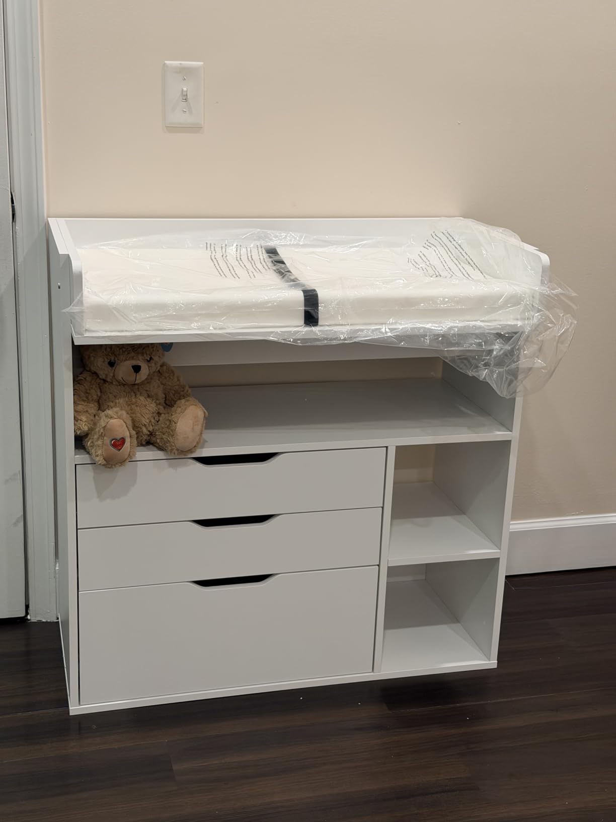 Pipleo Baby Changing Table Dresser with 3 Drawers and 3 Storage Shelves, Can be Used as a Baby Dresser with Changing Table Top, a Baby Changing Station, a Wood Diaper Changing Station (White) customer photo 1