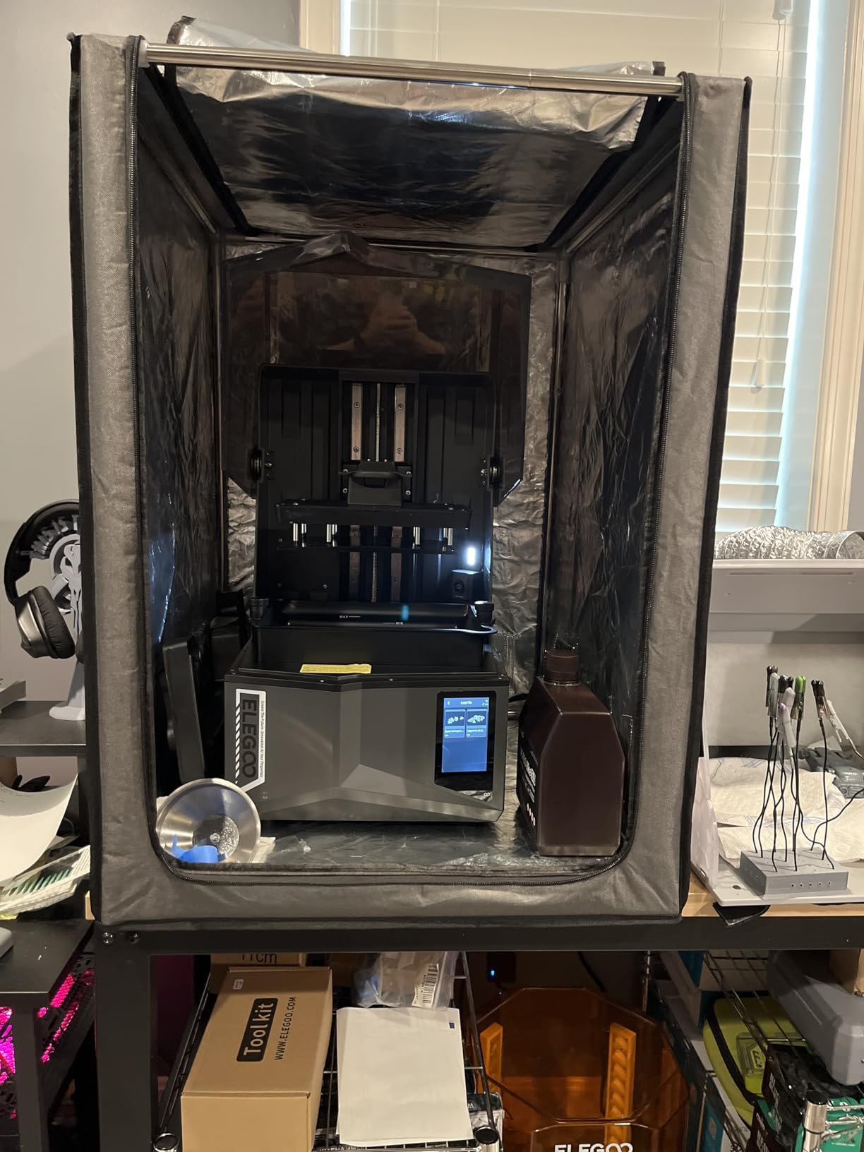 Resin 3D Printer Enclosure with Ventilation Filter, 12V Fan 5000RPM with Speed Control Fume Extraction, Dustproof Tent Constant Temperature Protective Cover for Ender 3 Pro/V2/Ender3 S1/ Neo (Grey) customer photo 2