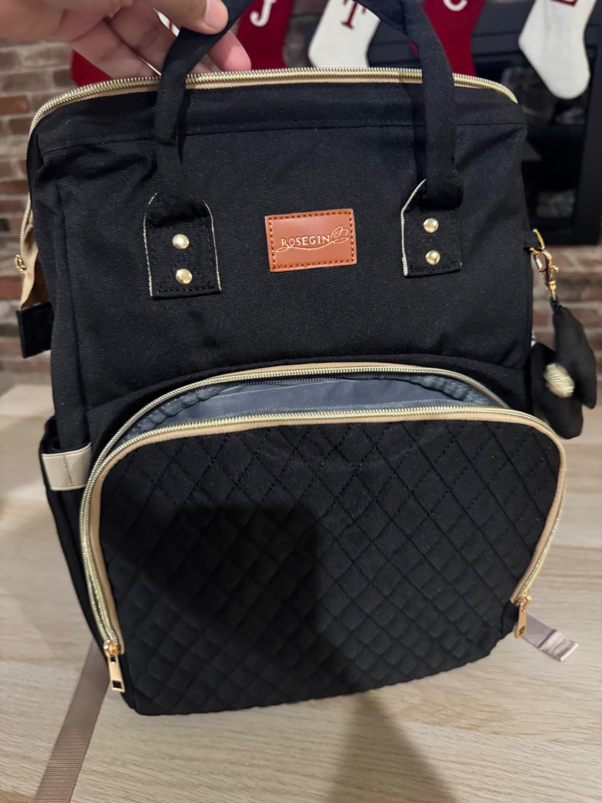 ROSEGIN Diaper Bag Backpack for Dad and Men, Large Travel Baby Bag with Changing Pad, Pacifier Case, Removable Flag Patch - Baby Shower Gifts - Shadow Black customer photo 2