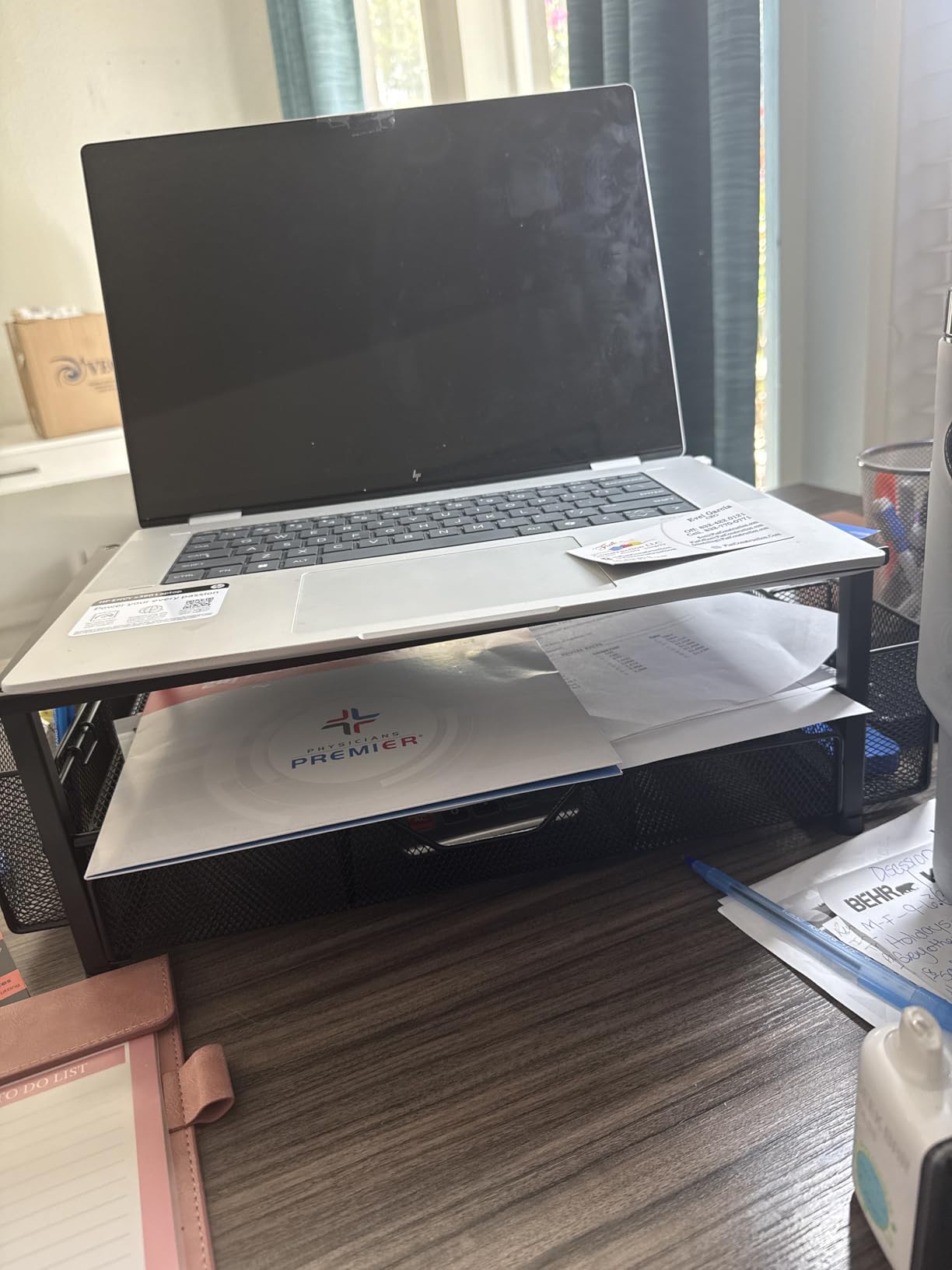 OPNICE Desk Organizer and Accessories, 2-Tier Computer Monitor Stand Riser with Drawer and 2 Pen Holders, Laptop Stand, Office Desk Accessories for Office Supplies, Black customer photo 2