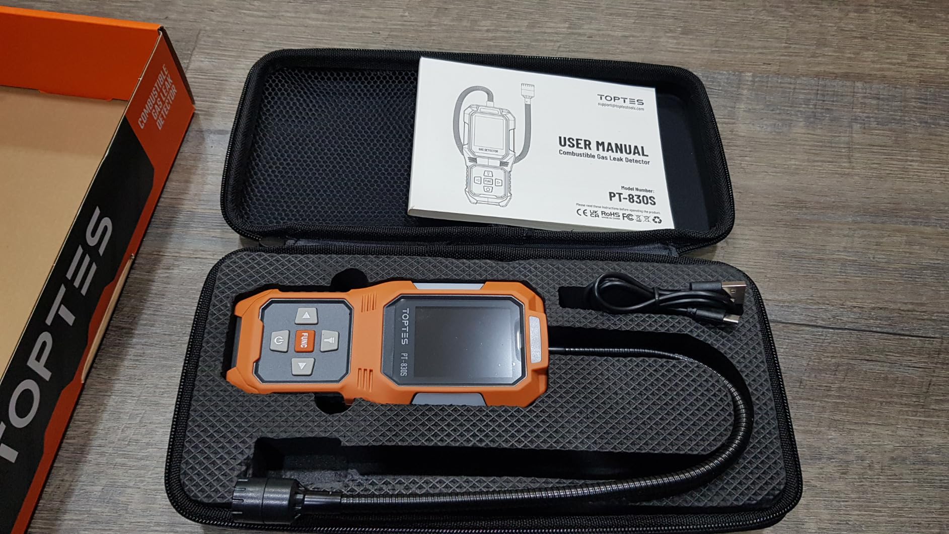 TopTes PT-830S Rechargeable Gas Leak Detector with 14.5 Inch Flexible Probe, Range 0-10000 ppm, TFT Color Display & 3 Types Alarm, Natural Gas Leak Detector for Propane, Methane for Home or Industrial customer photo 2