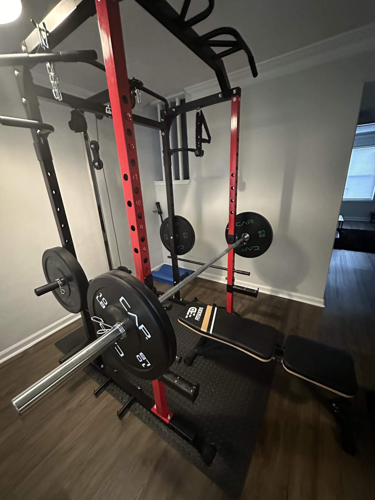 C1-V4 Power Cage, 2000LBS Squat Rack with LAT Pulldown, Multi-Function Weight Cage Strength Training Machine, Workout Cage with More Attachments for Home Gym Garage customer photo 1