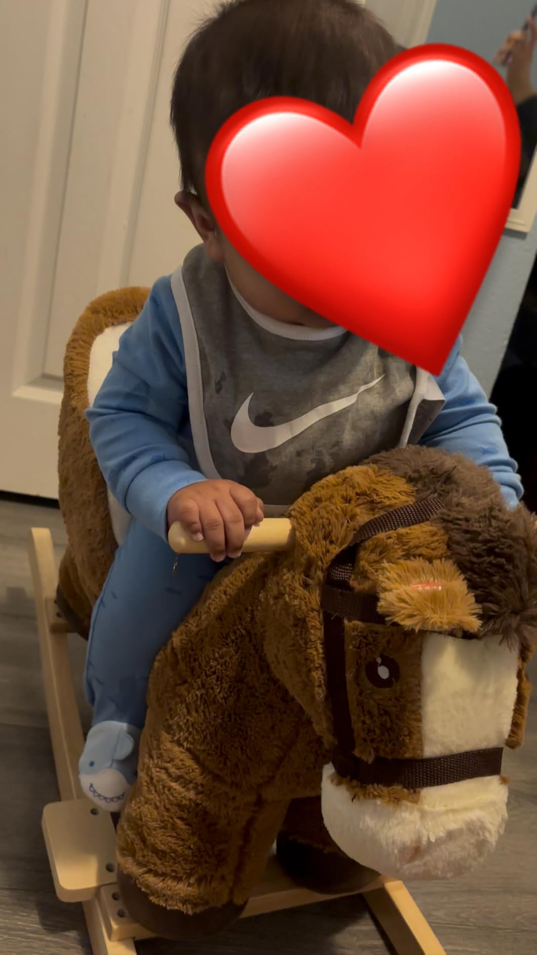Qaba Baby Rocking Horse with Sound Wooden Base Ages 18-36 Months Brown customer photo 1