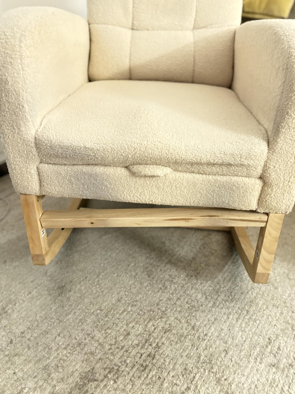 NIOIIKIT Modern Nursery Rocking Chair, Teddy Upholstered Rocking Chair with Footrest, Comfortable Rocker Glider with Side Pocket, Rocker Glider for Living Room, Bedroom, Nursing Room (Beige) customer photo 1