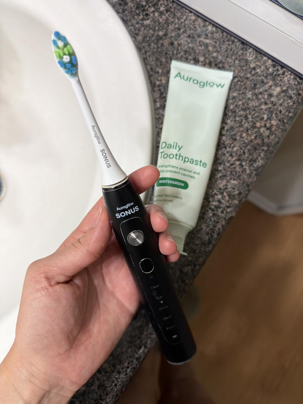 AURAGLOW Electric Toothbrush for Adults, Strong Sonic Toothbrush, 40,000 VPM, Rechargeable, 5 Modes, Removes 10x More Plaque, IPX7, 30-Day Battery, 2 Brush Heads & Travel Case customer photo 1