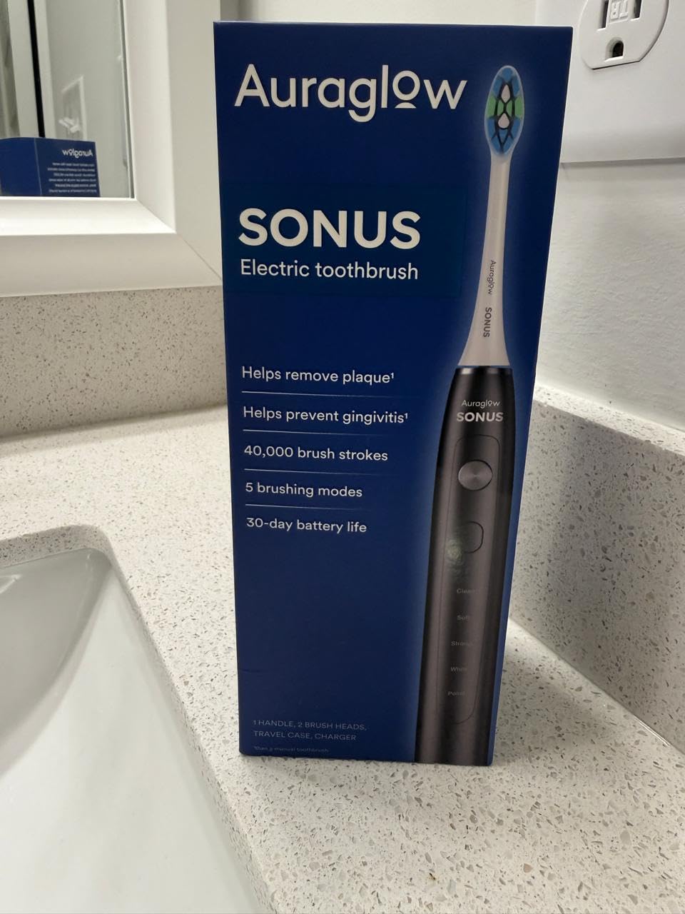 AURAGLOW Electric Toothbrush for Adults, Strong Sonic Toothbrush, 40,000 VPM, Rechargeable, 5 Modes, Removes 10x More Plaque, IPX7, 30-Day Battery, 2 Brush Heads & Travel Case customer photo 2