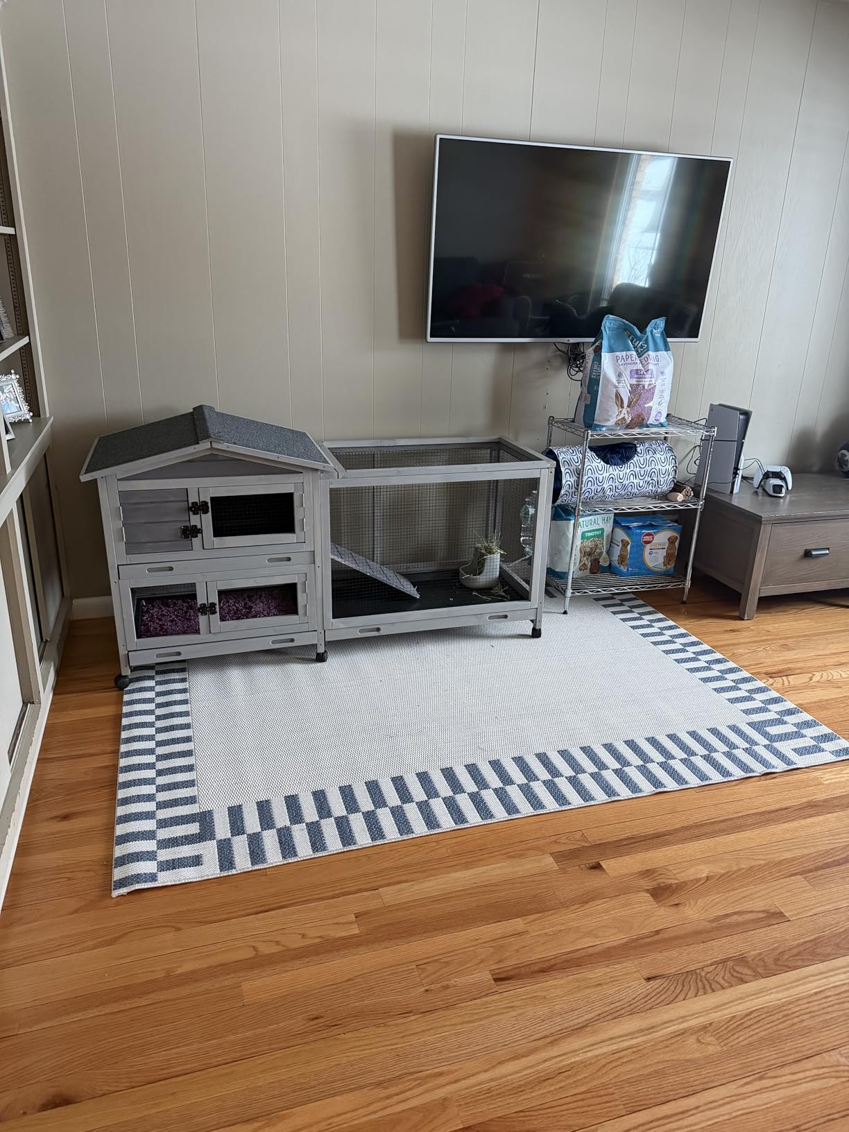 Rabbit Hutch Bunny Cage Strong Iron Frame Rabbit Cage Indoor and Outdoor Chicken Coop with Casters Waterproof Roof, Great for Rabbit,Bunny,Guinea Pig,Chickens. customer photo 1